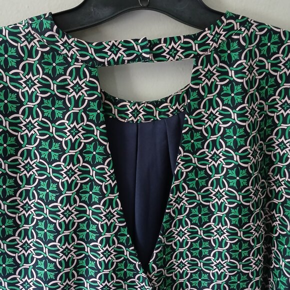 J.Crew Women's Sz 4 Dress Open Back Silk Mini Silk Geometric Green Blue Floral - Picture 12 of 15